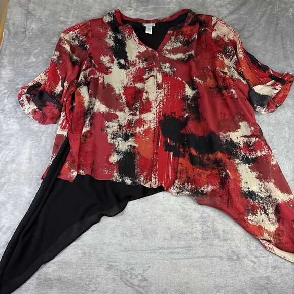 Catherines Shirt Womens 4X Red Black Abstract Asymmetrical Hem Chiffon Tunic - Picture 6 of 11